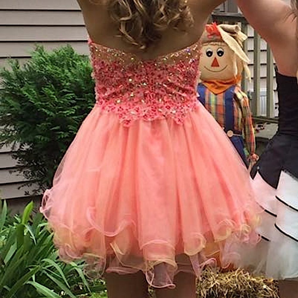 Coral Homecoming Dress with Corset Back